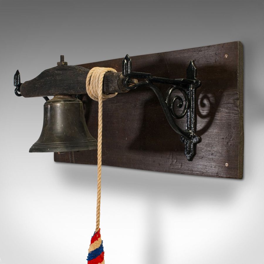 Antique Antique Mounted School Bell, English, Bronze, Oak, Pine, Georgian, Circa 1800