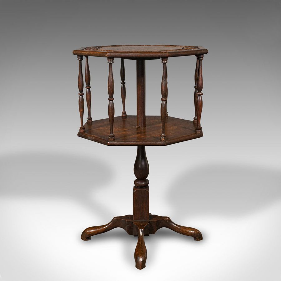 Antique Antique Octagonal Occasional Table, Oak, Book Shelf, Arts & Crafts, Victorian