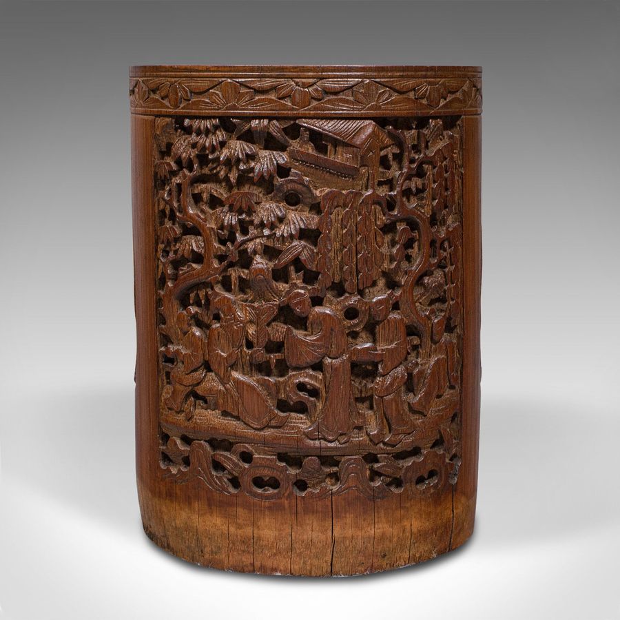 Antique Antique Artist's Brush Pot, Chinese, Carved Bamboo, Treen, Victorian, Circa 1900