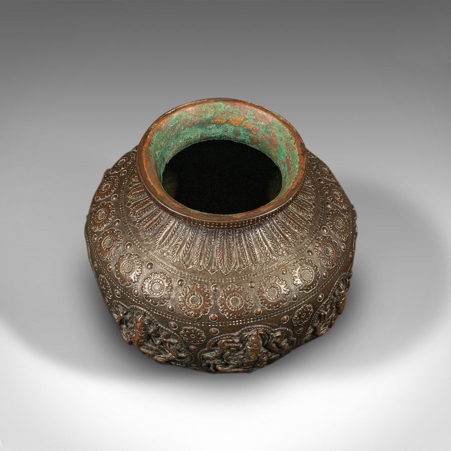 Antique Antique Celebration Pot, Indian, Bronze, Diwali Vase, Ganesh, Lakshmi, Victorian