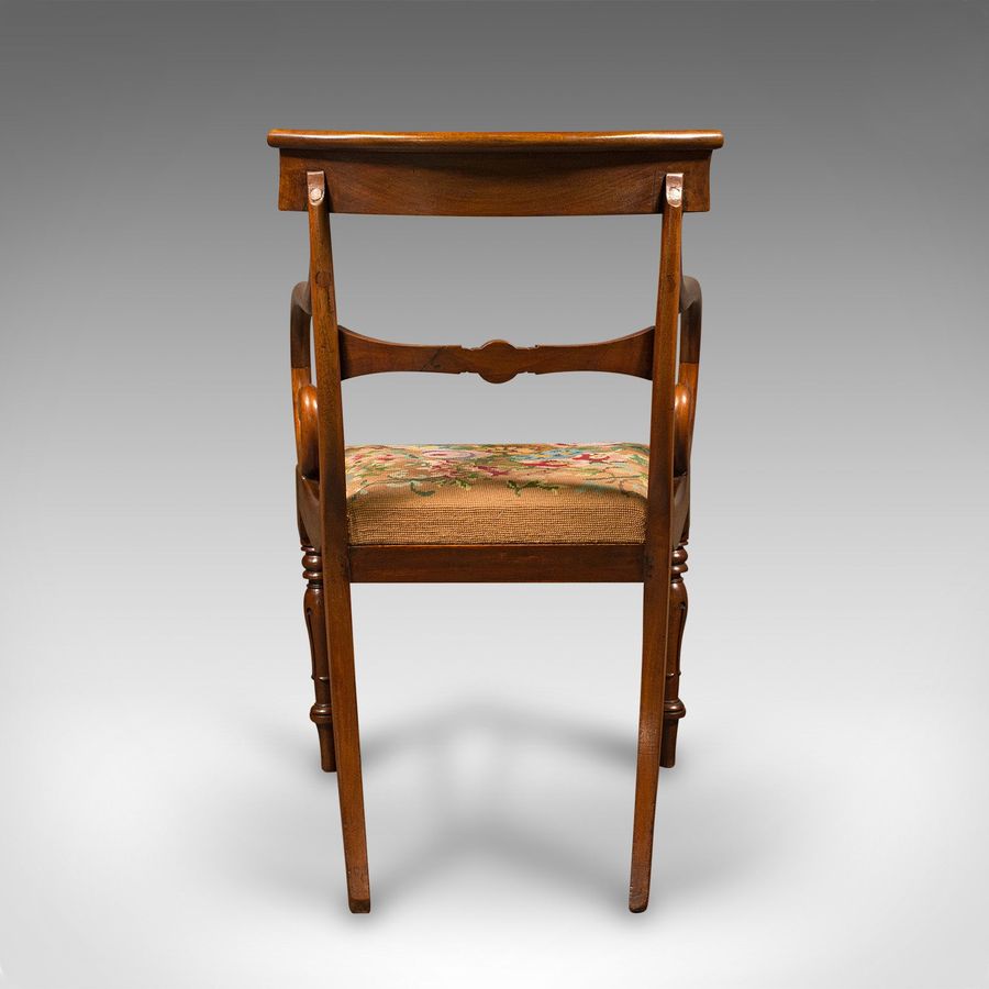 Antique Antique Scroll Arm Chair, English, Armchair, Desk, Needlepoint, Regency, C.1830