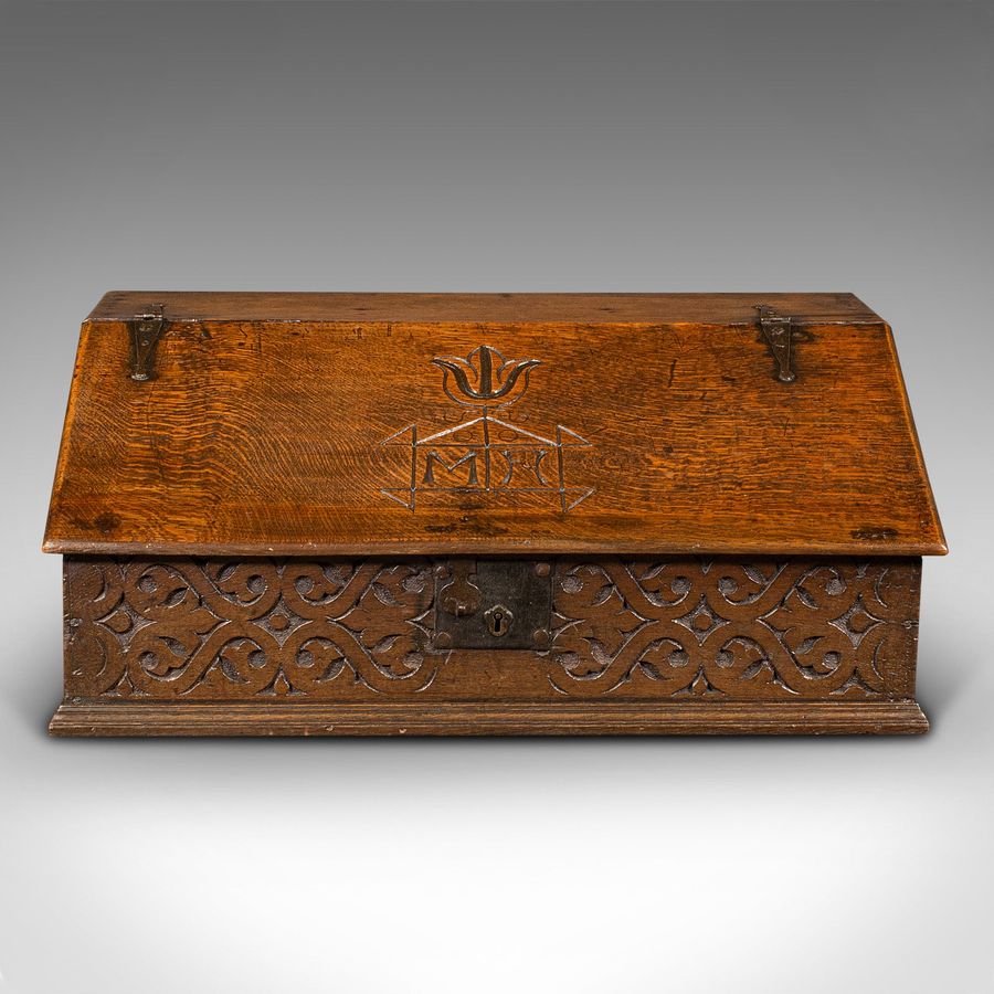 Antique Antique Verger's Desk Box, English, Oak, Ecclesiastic, Bible Case, William III