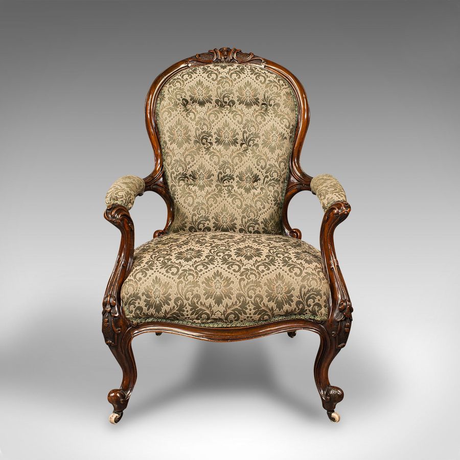 Antique Antique Salon Chair, English, Walnut, Armchair, Early Victorian, Circa 1840
