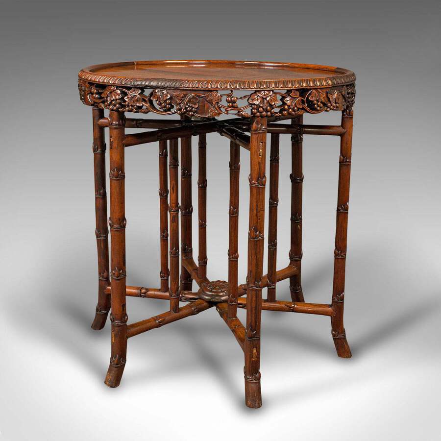 Antique Carved Campaign Table, Anglo Indian, Folding, Colonial, Victorian, 1880