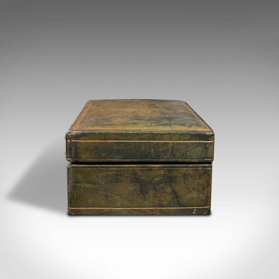 Antique Antique Desk Box, Italian, Leather, Keepsake, Lidded Case, After Asprey, C.1920