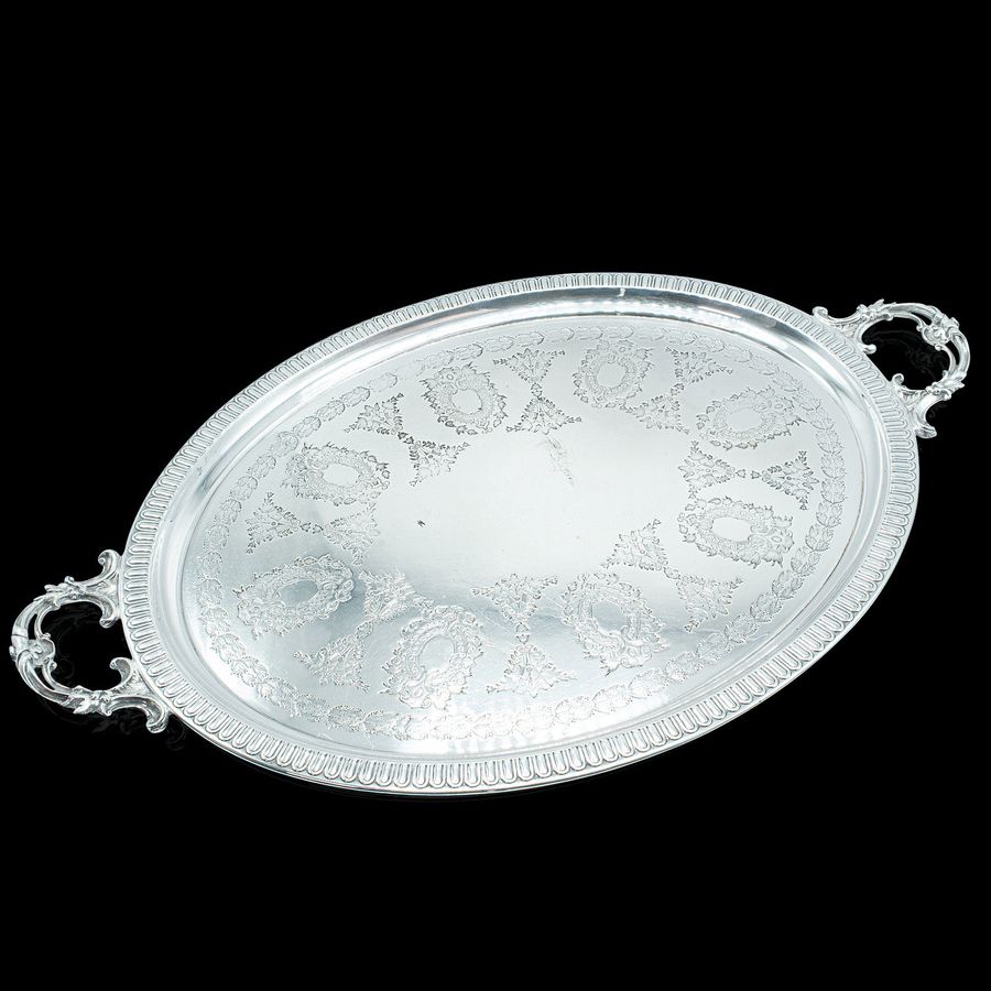 Antique Antique Oval Decorative Serving Tray, English, Silver Plate, Afternoon Tea, 1910