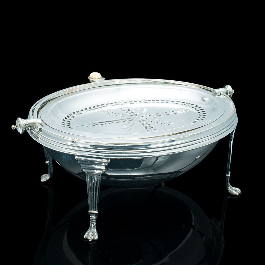 Antique Antique Roll-Over Serving Dish, English, Silver Plate, Dome Top Tureen, Server
