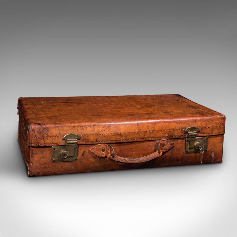 Antique Large Antique Suitcase, English, Leather, Gentleman's Travelling Case, Edwardian
