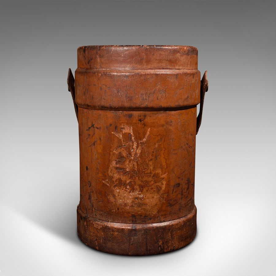 Antique Antique Decorative Bucket, Leather, Basket, Stick Stand, Victorian, Circa 1900