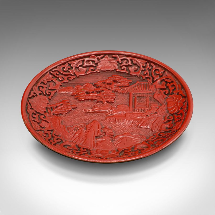 Antique Small Antique Decorative Cinnabar Dish, Chinese, Display Plate, Qing, Victorian