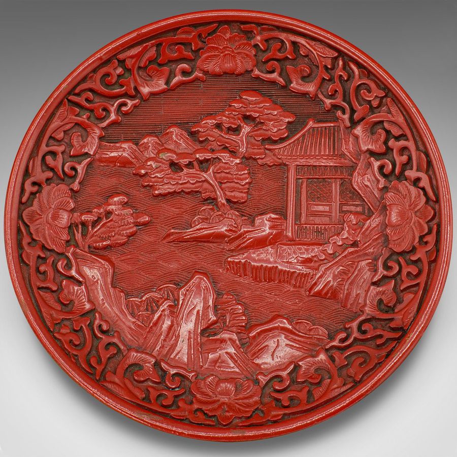 Antique Small Antique Decorative Cinnabar Dish, Chinese, Display Plate, Qing, Victorian