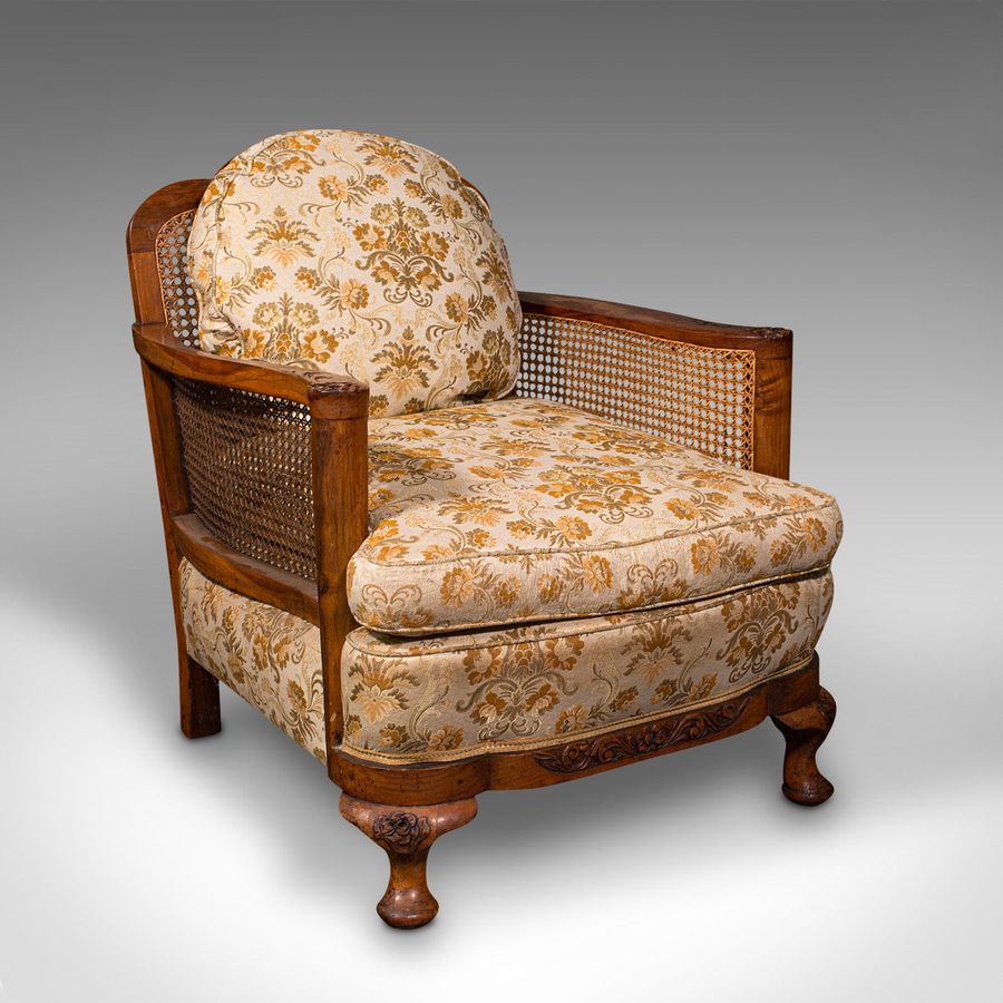 Antique Antique Bergere Sofa Suite, English, Walnut, 3 Seat Settee, Armchair, Edwardian
