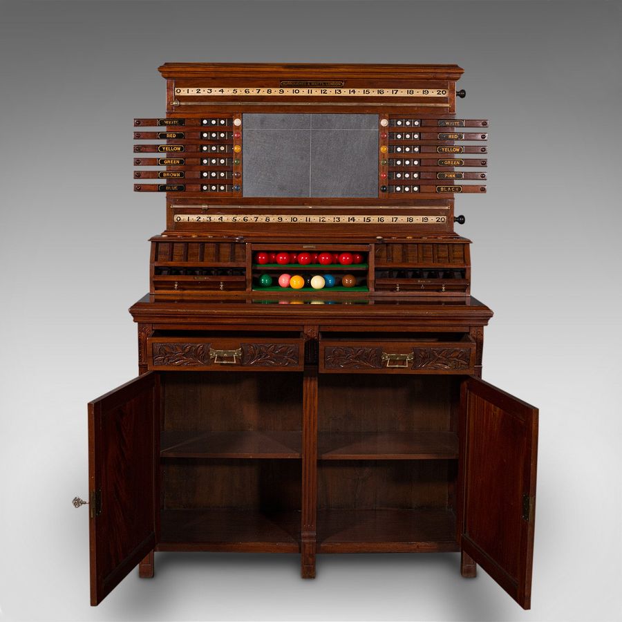 Antique Large Antique Billiard Scoreboard Cabinet, Walnut, Burroughes & Watts, Edwardian