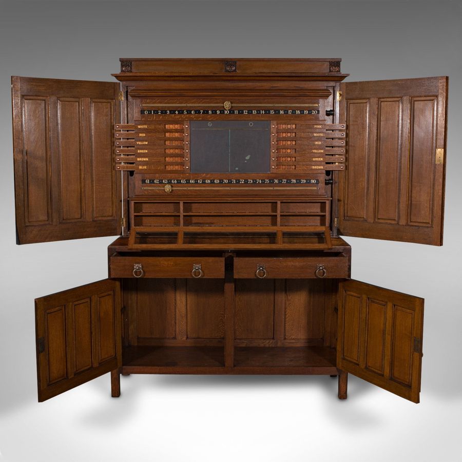 Antique Antique Billiard Scoreboard Cabinet, English, Oak, Decorative, Pool, Edwardian