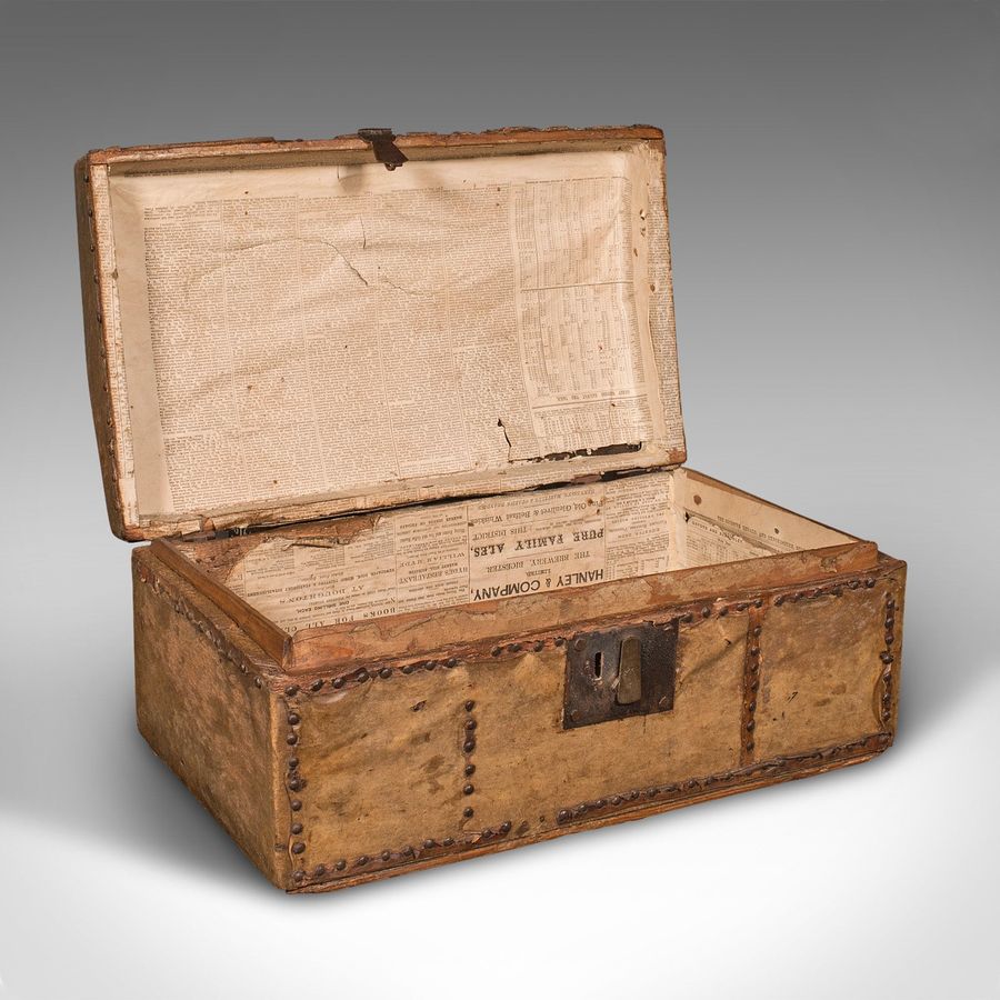 Small Antique Dome Top Chest, Spanish, Leather, Decorative Trunk, Georgian, 1750