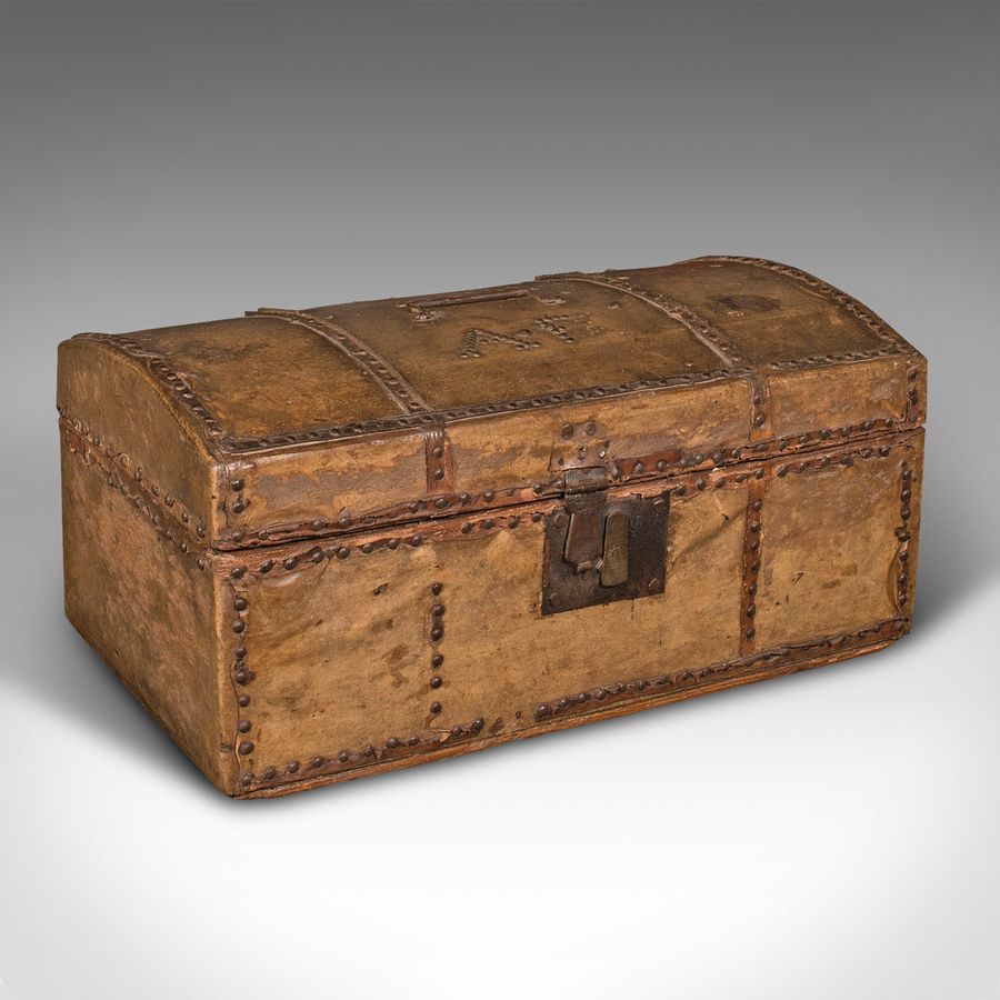 Antique Small Antique Dome Top Chest, Spanish, Leather, Decorative Trunk, Georgian, 1750