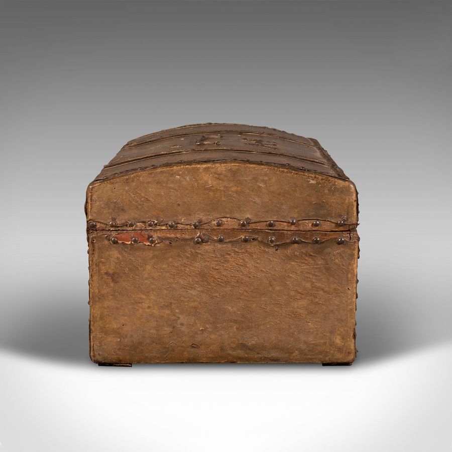 Antique Small Antique Dome Top Chest, Spanish, Leather, Decorative Trunk, Georgian, 1750