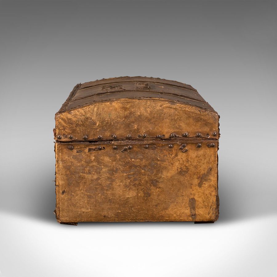 Antique Small Antique Dome Top Chest, Spanish, Leather, Decorative Trunk, Georgian, 1750