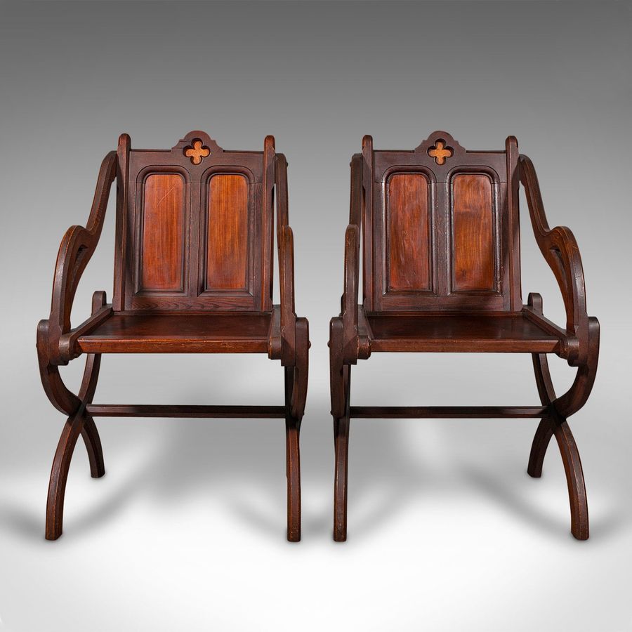 Antique Pair Of Antique Glastonbury Chairs, English, Decorative Armchair, Gothic Revival