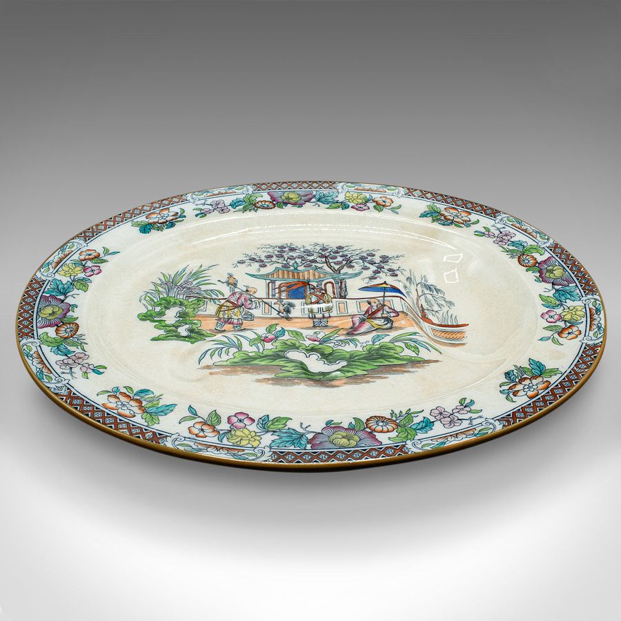 Antique Large Antique Oval Meat Platter, Chinese, Ceramic, Serving Plate, Victorian