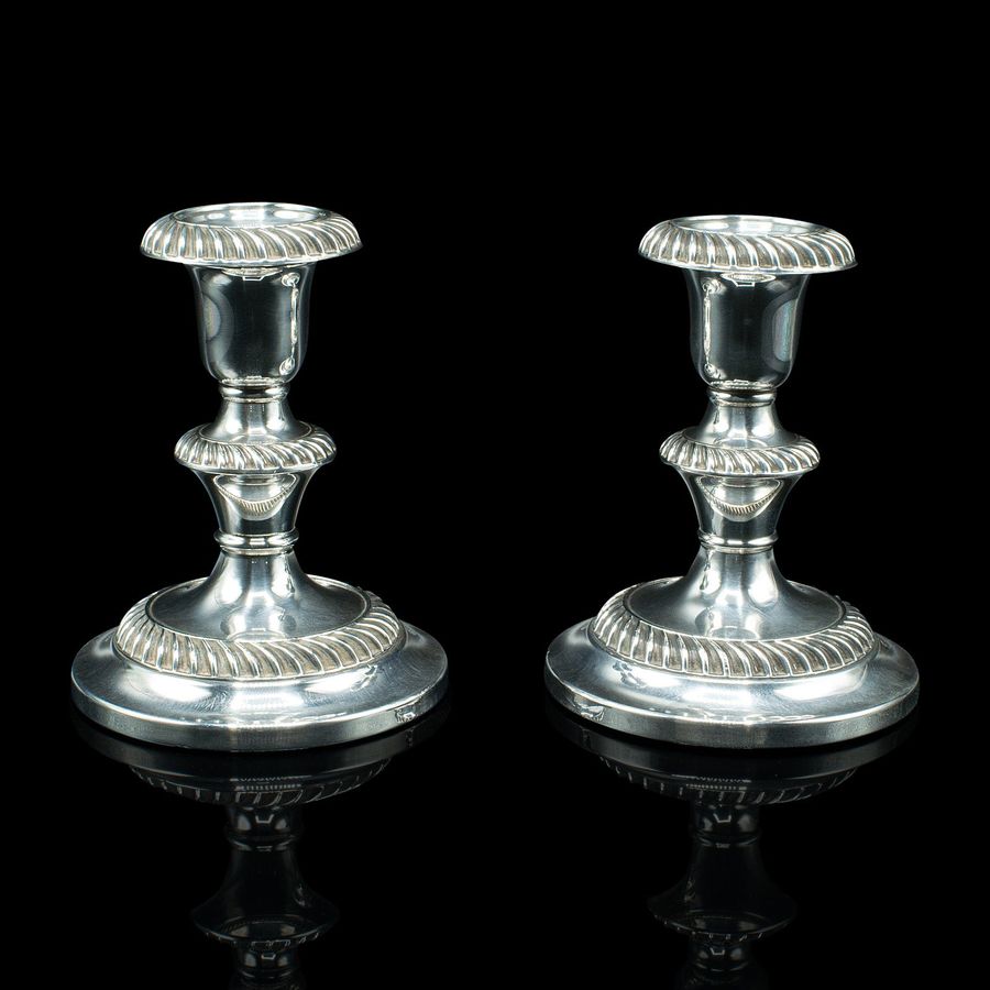 Antique Pair Of Antique Candlesticks, English, Silver Plate, Candle Sconce, Edwardian