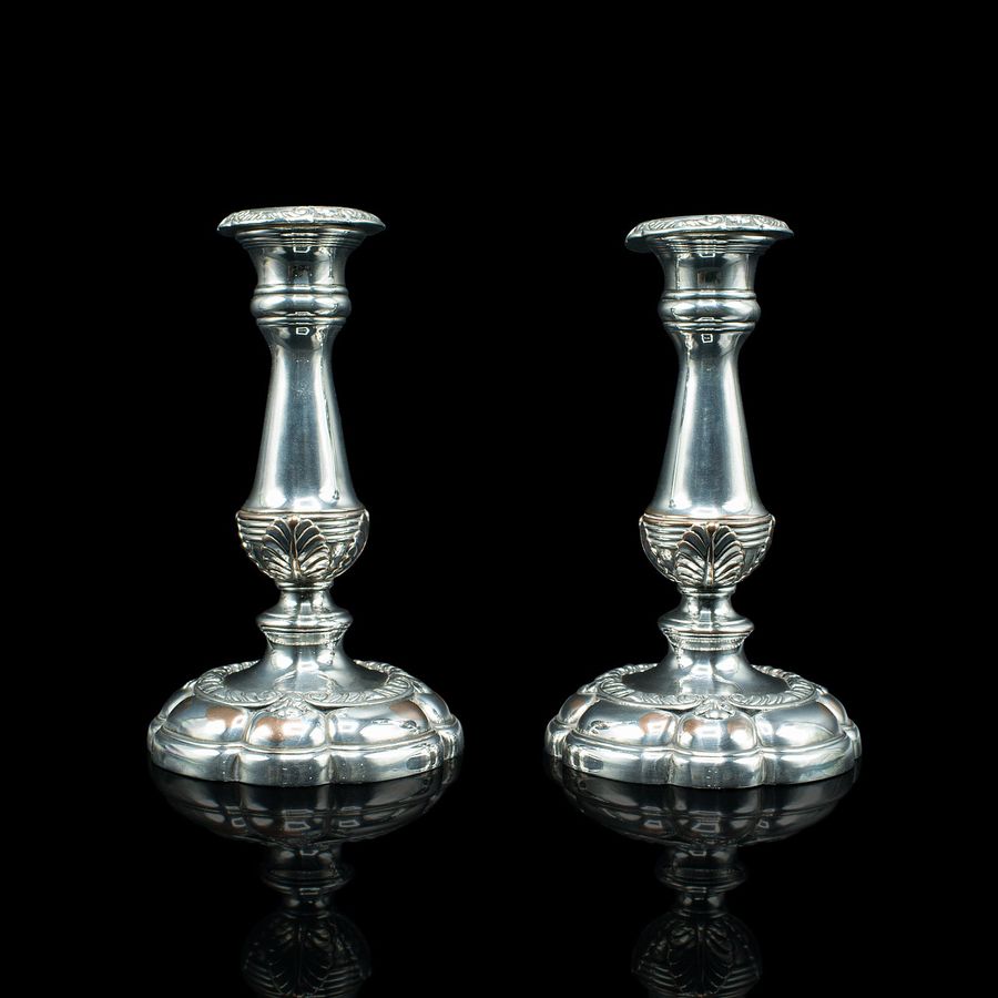 Antique Pair Of Antique Decorative Candlesticks, English, Silver Plate, Stand, Edwardian