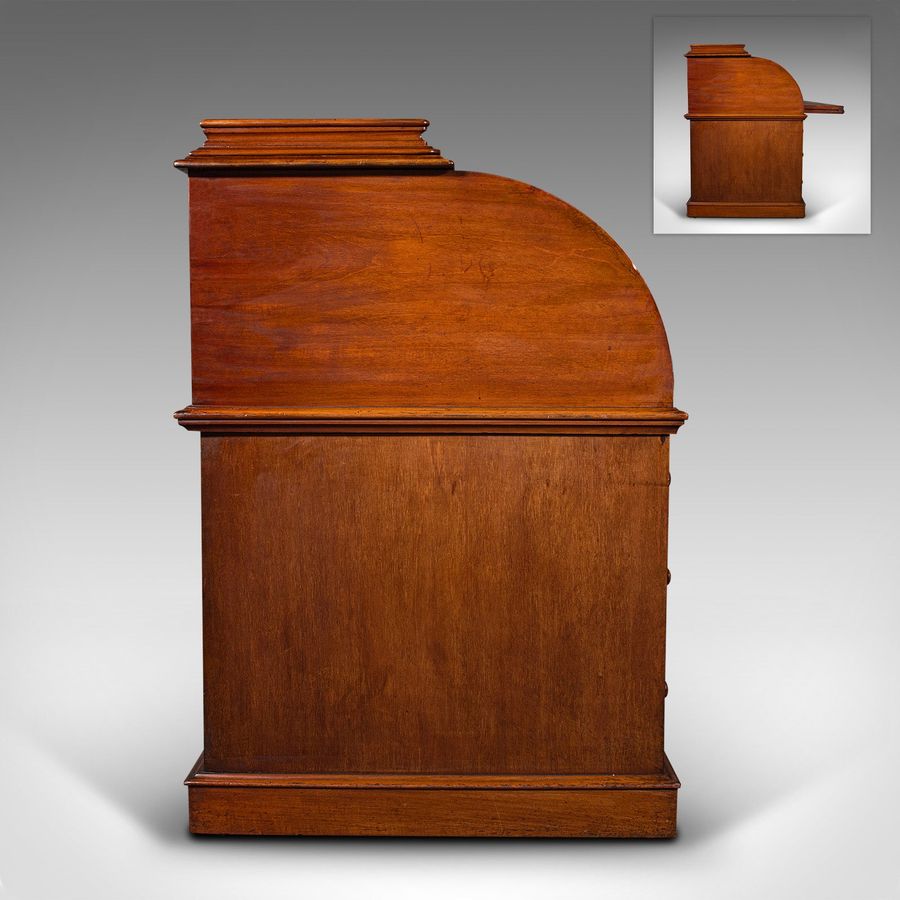 Antique Grand Antique Estate Pedestal Desk, English Roll Top Secretaire, Victorian, 1860