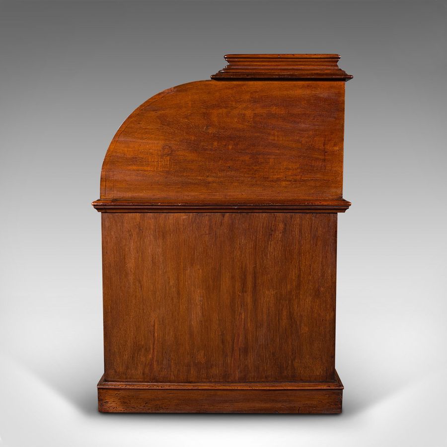 Antique Grand Antique Estate Pedestal Desk, English Roll Top Secretaire, Victorian, 1860