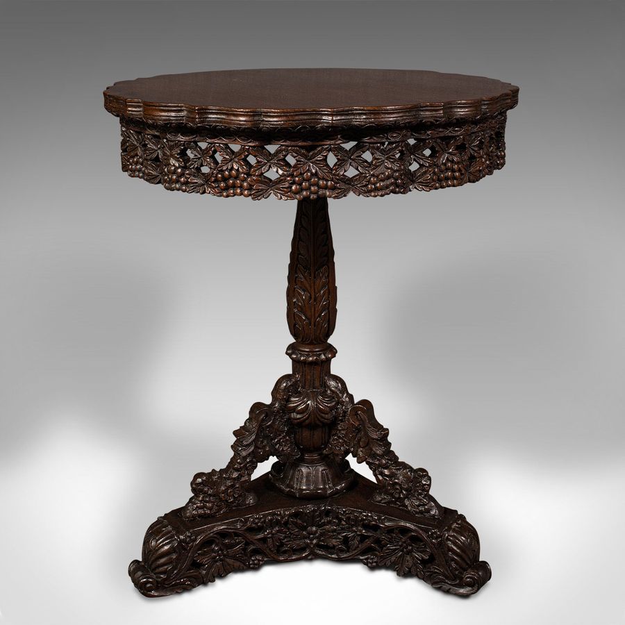 Antique Antique Carved Lamp Table, Anglo Indian, Teak, Tilt Top, Colonial, Victorian