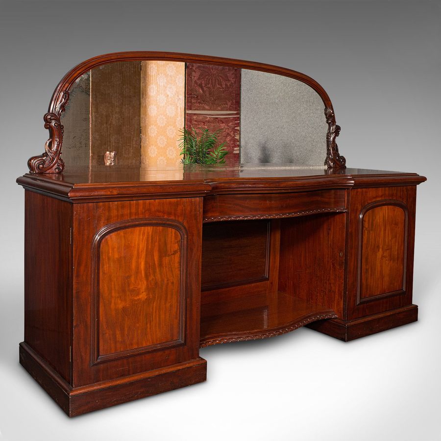 Antique Pedestal Sideboard, English, Dresser Cabinet, Large Mirror, Victorian