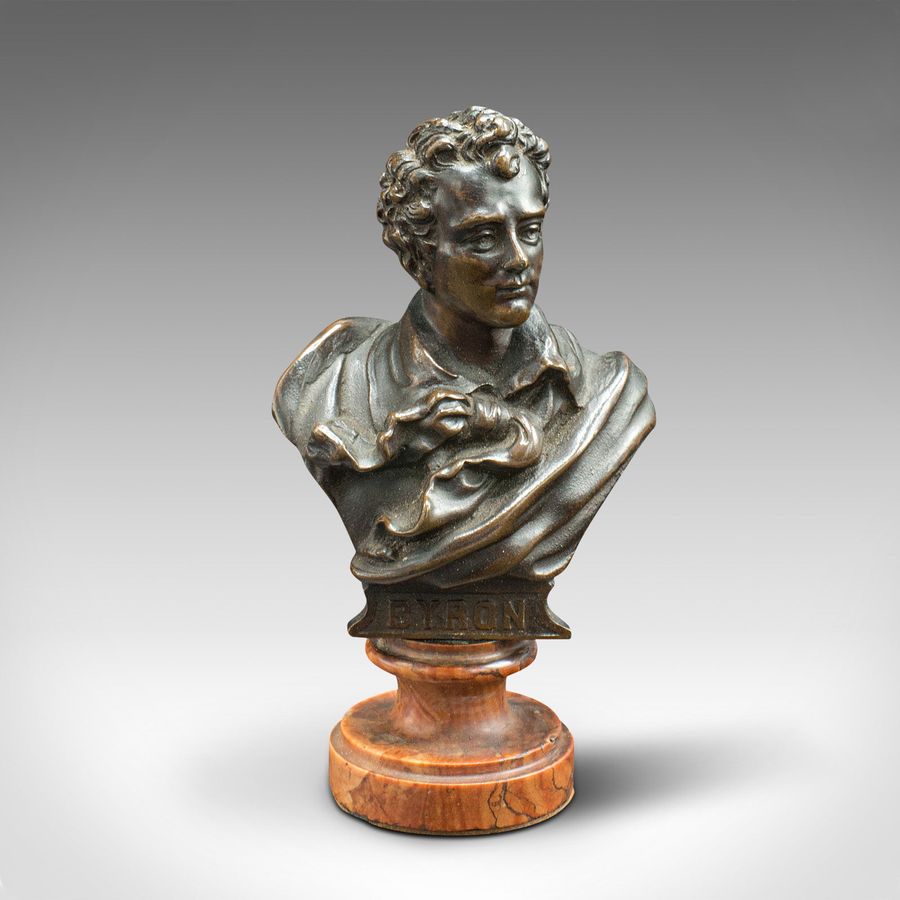 Antique Small Antique Portrait Bust, Austrian, Bronze, Figure, Lord Byron, Victorian