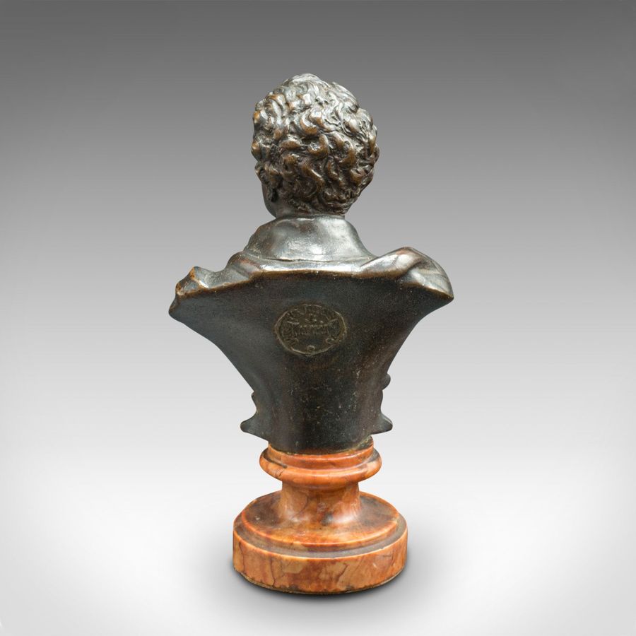 Antique Small Antique Portrait Bust, Austrian, Bronze, Figure, Lord Byron, Victorian