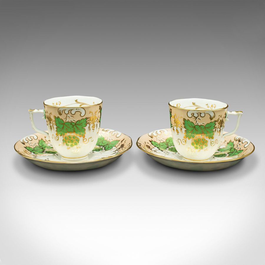 Antique Set Of 4 Antique Coffee Cups, English, Bone China, Cup and Saucer, Victorian