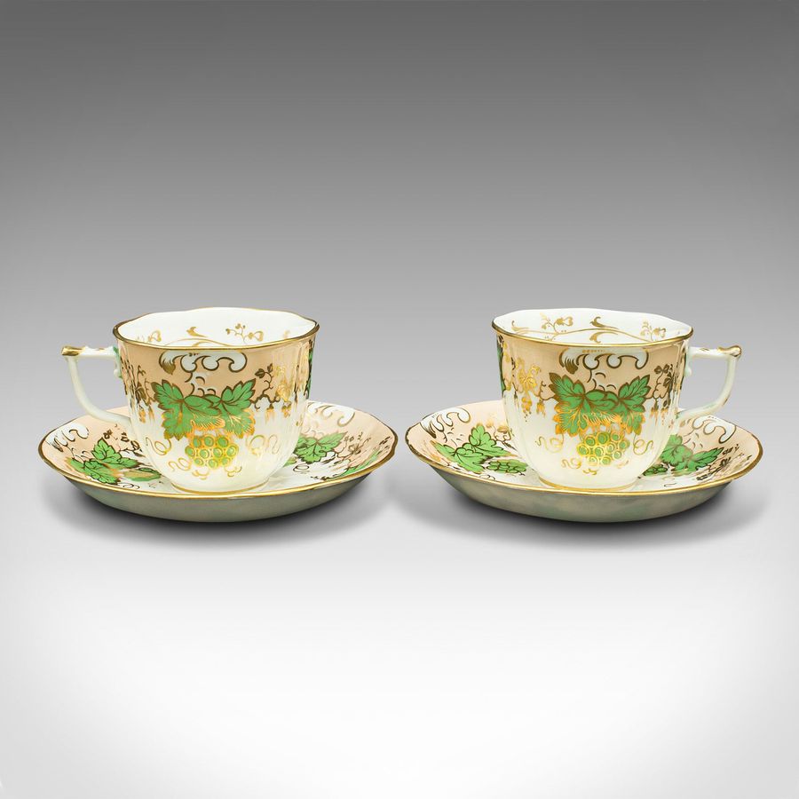 Antique Set Of 4 Antique Tea Cups, English, Ceramic, Decorative, Cup, Saucer, Victorian