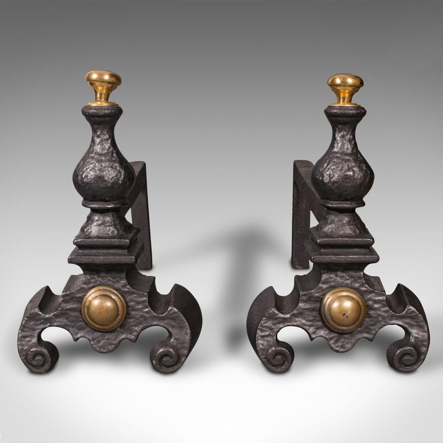 Antique Pair Of Antique Decorative Fire Rests, English Fireside Andiron, Victorian, 1850