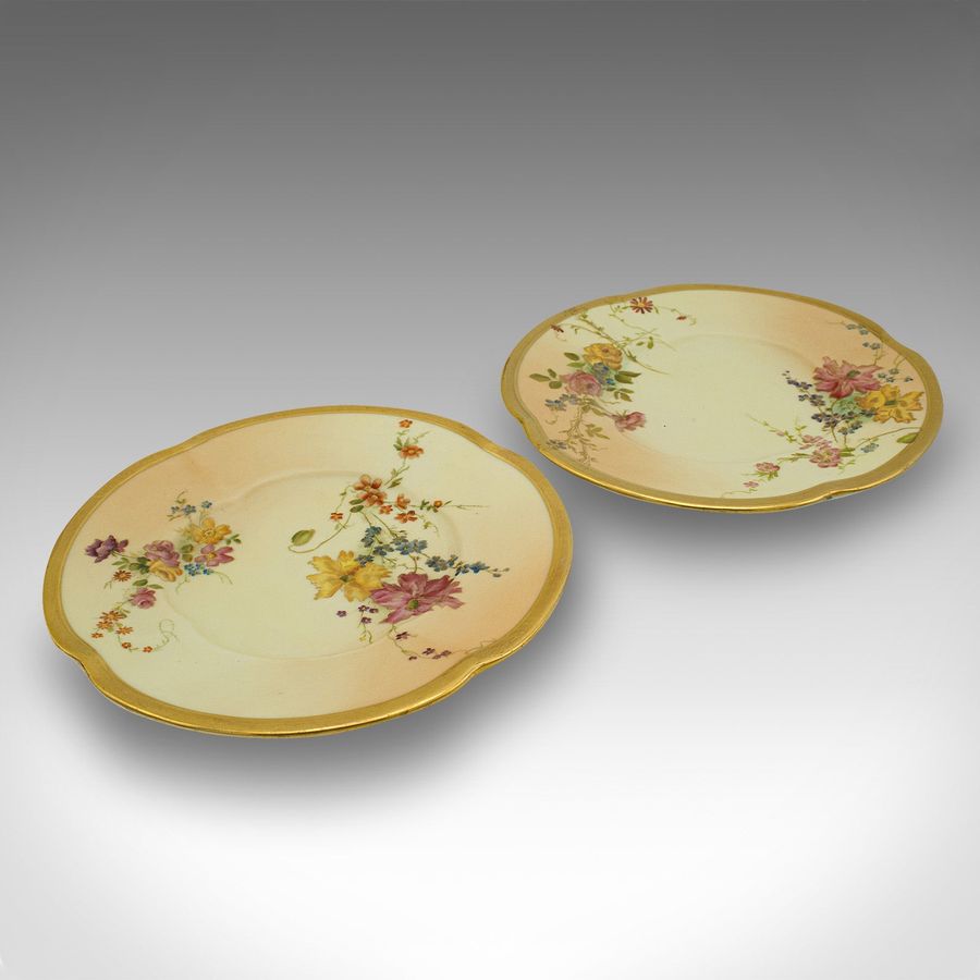 Pair Of Antique Side Plates, English, Ceramic, Decorative, Saucer, Victorian