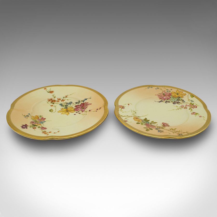 Antique Pair Of Antique Side Plates, English, Ceramic, Decorative, Saucer, Victorian