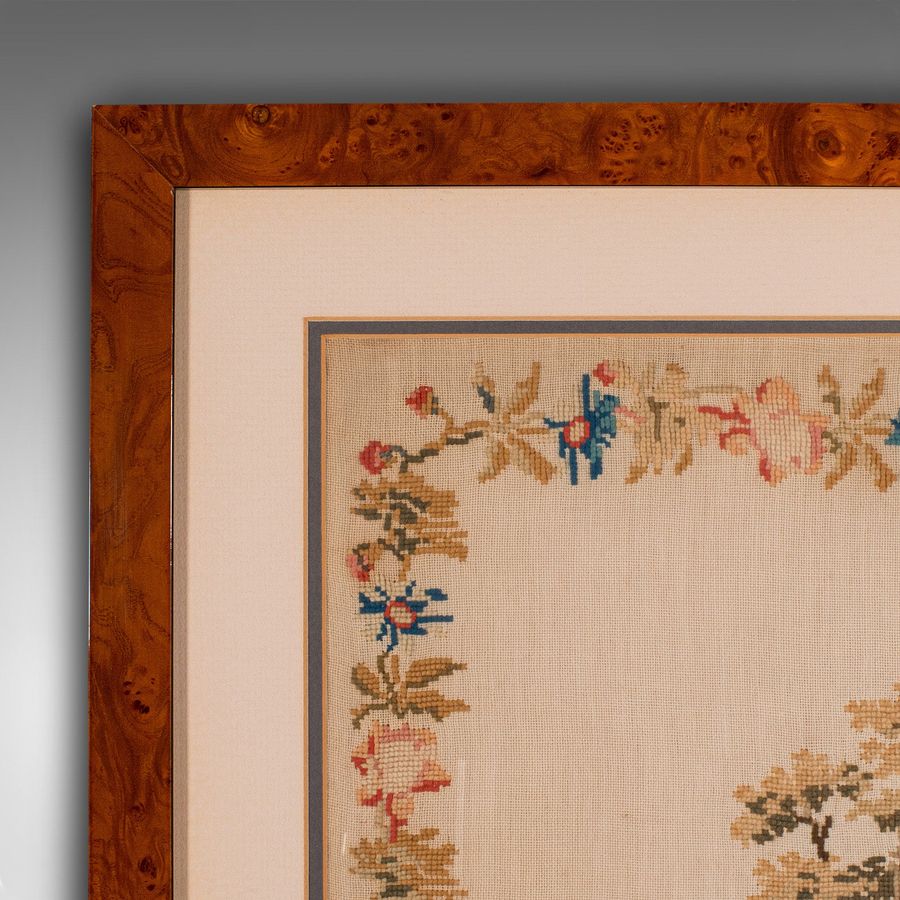 Antique Antique Framed Sampler, English, Needlepoint Tapestry Panel, Victorian, C.1850