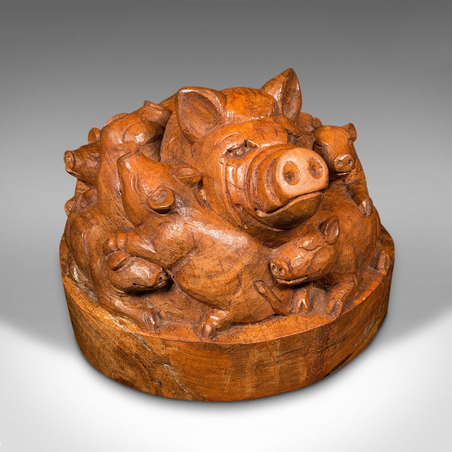 Antique Carved Dome, English Cedar, Decorative Woodcarving, Pigs, Art, Victorian