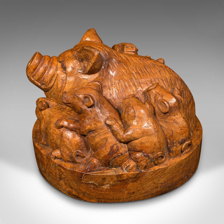 Antique Antique Carved Dome, English Cedar, Decorative Woodcarving, Pigs, Art, Victorian