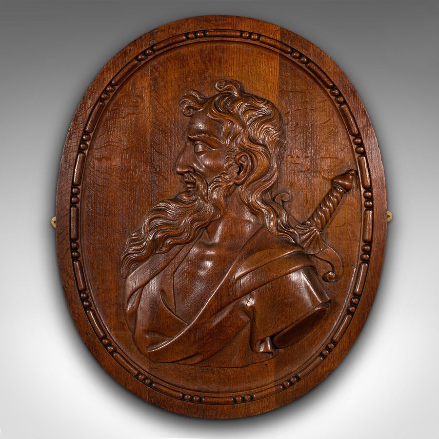 Antique Large Antique Carved Portrait, Italian, Oak, Decorative Relief Panel, Victorian