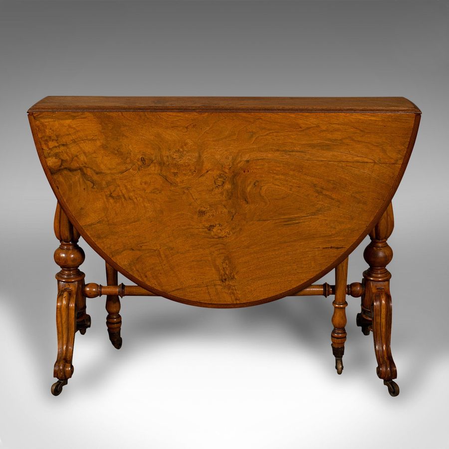 Antique Antique Sutherland Table, English, Burr Walnut, Oval, Occasional, Victorian