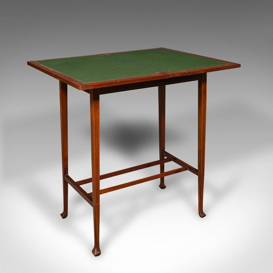 Antique Antique Fold Over Games Table, English, Flame, Walnut, Card, Side, Edwardian
