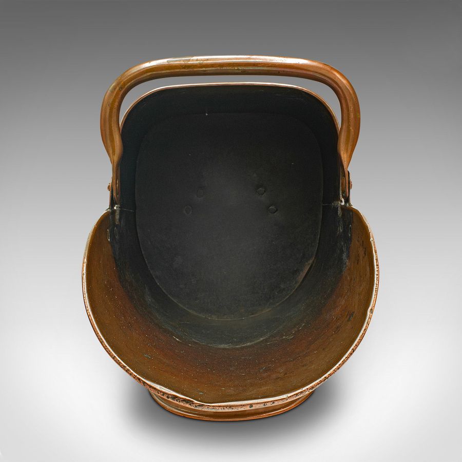 Antique Antique Helmet Scuttle, English, Copper, Fireside, Coal, Log Bucket, Victorian