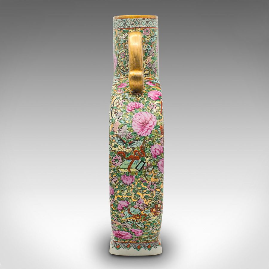 Antique Large Antique Moon Vase, Chinese Ceramic, Decorative Flower Urn, Victorian, Qing
