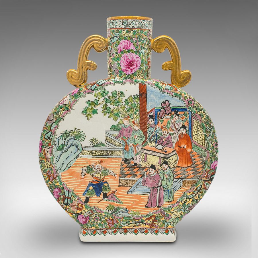 Antique Large Antique Moon Vase, Chinese Ceramic, Decorative Flower Urn, Victorian, Qing