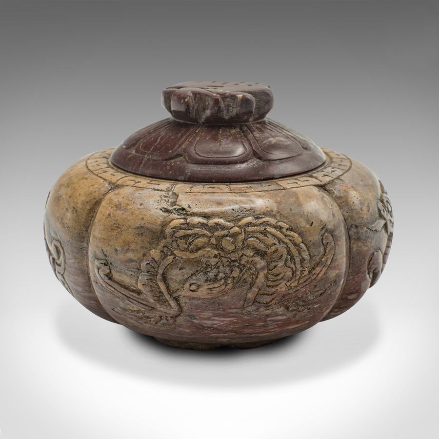 Antique Small Antique Lidded Pot, Chinese, Carved, Soapstone, Opium Jar, Victorian, 1900