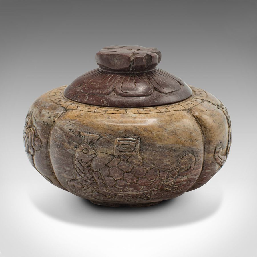 Antique Small Antique Lidded Pot, Chinese, Carved, Soapstone, Opium Jar, Victorian, 1900