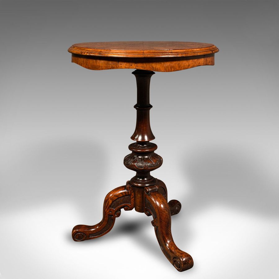 Antique Antique Lamp Table, English Burr Walnut, Decorative, Occasional, Early Victorian