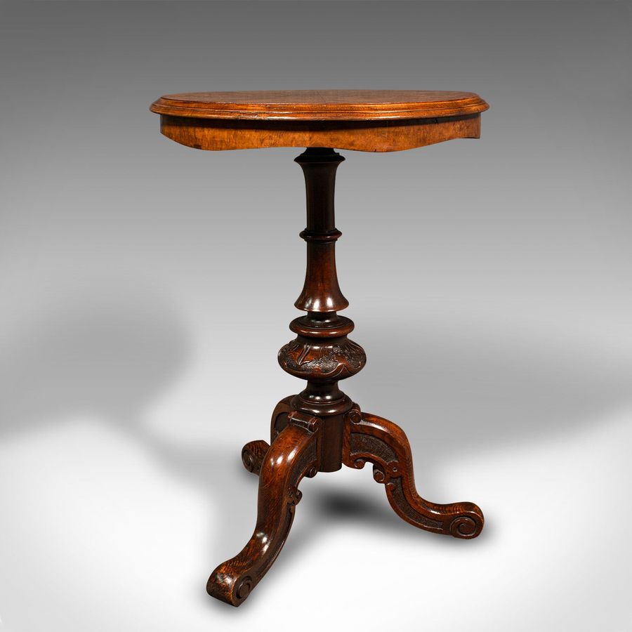 Antique Antique Lamp Table, English Burr Walnut, Decorative, Occasional, Early Victorian
